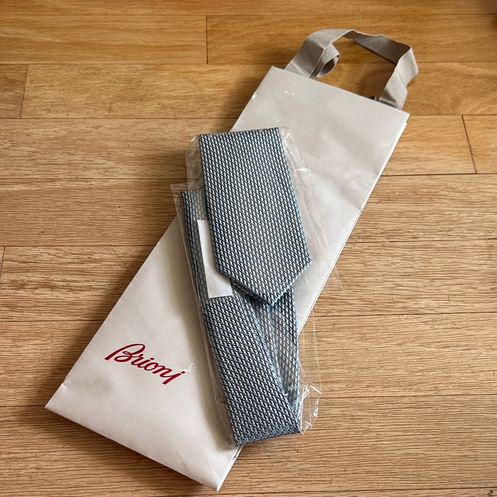 Brioni Teal and Silver Woven Silk Tie